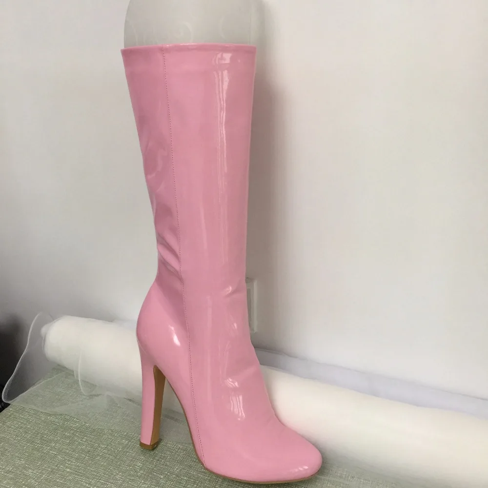Pink Winter Knee High Boots Women High Heels Ladies Shoes Custom