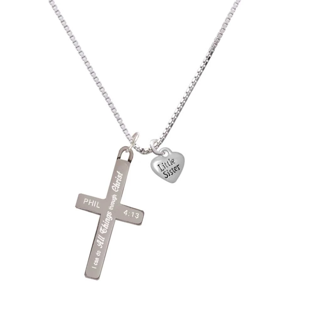 Mini 3-D ''Little Sister'' Heart - I Can Do All Things - Cross Necklace