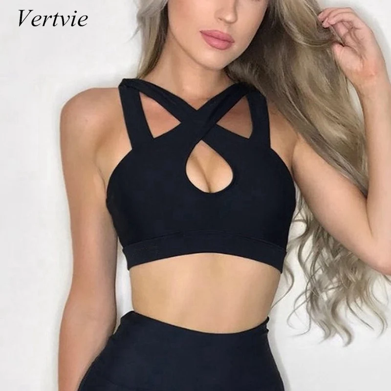 Vertvie Sexy Women Sports Bra 2019 New Arrival Solid Black Irregular Cross Shoulder Strap Halter Yoga Bra Gym Running Crop Top
Vertvie Sexy Women Sports Bra 2019 New Arrival Solid Black Irregular Cross Shoulder Strap Halter Yoga Bra Gym Running Crop Top