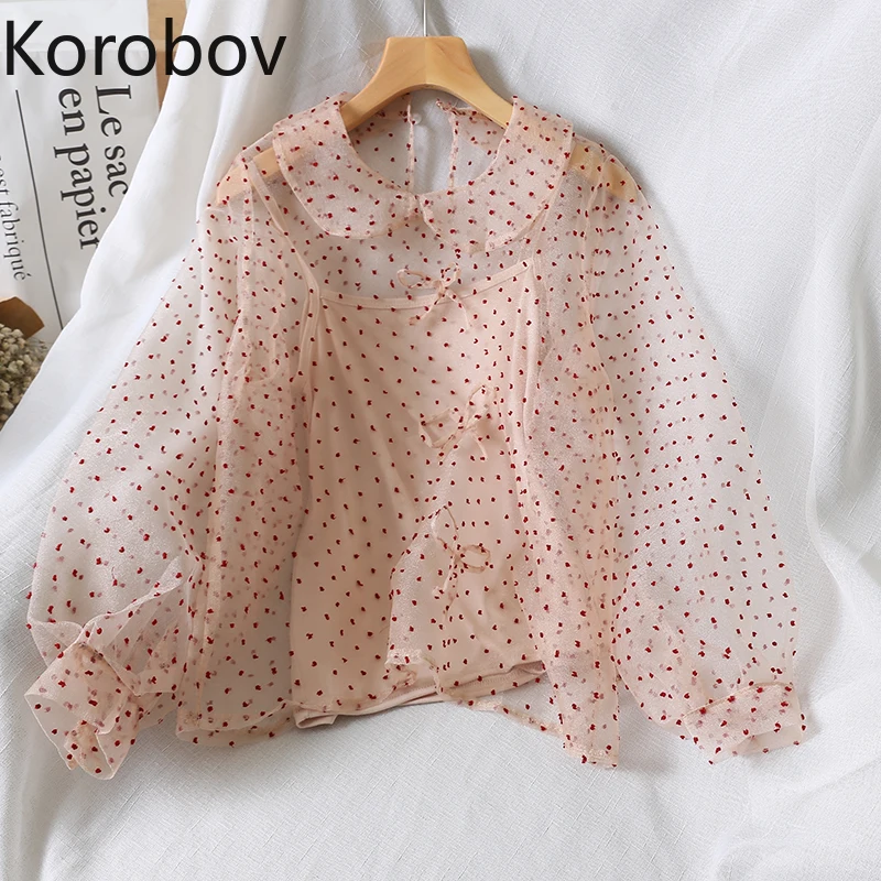 Korobov Korean Long Sleeve Peter Pan Collar Women Blouse Elegant Polka Dot Lacing Bow Female Shirts 2019 Summer Mesh Top 78001
Korobov Korean Long Sleeve Peter Pan Collar Women Blouse Elegant Polka Dot Lacing Bow Female Shirts 2019 Summer Mesh Top 78001