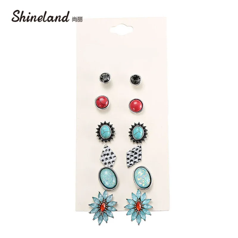 Shineland Stylish Unique Design Ethnic Statement 6 pairs Stud Earring Sets Flower Crystal Resin Stone Earring For Women Summer
Shineland Stylish Unique Design Ethnic Statement 6 pairs Stud Earring Sets Flower Crystal Resin Stone Earring For Women Summer
