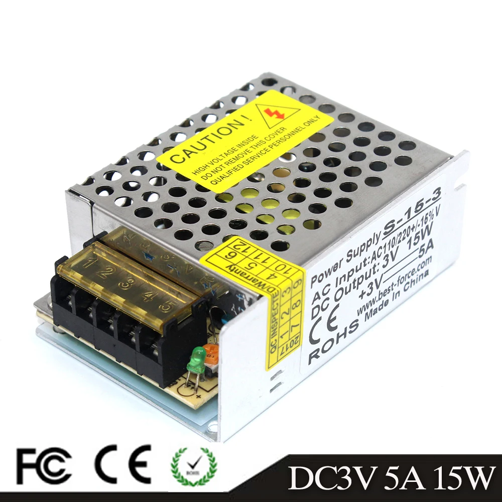 Best quality 3V 5A 15W Switching Power Supply Driver for LED Strip Light CNC CCTV 3D Printer AC 100-240V Input to DC5V Ouput
Best quality 3V 5A 15W Switching Power Supply Driver for LED Strip Light CNC CCTV 3D Printer AC 100-240V Input to DC5V Ouput