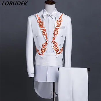 Formal White Black Embroidery Men Suit Prom Stage Magician Swallowtail Costume Bel Canto Singer Chorus Host performance Tailcoat
Formal White Black Embroidery Men Suit Prom Stage Magician Swallowtail Costume Bel Canto Singer Chorus Host performance Tailcoat