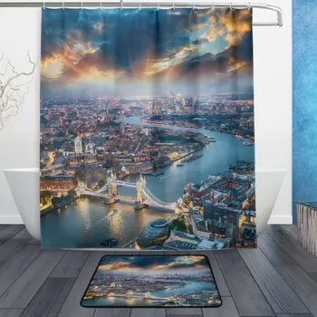 London Cityscape Sunset Waterproof Polyester Fabric Shower Curtain with Hooks Doormat Bath Floor Mat Bathroom Home Decor
London Cityscape Sunset Waterproof Polyester Fabric Shower Curtain with Hooks Doormat Bath Floor Mat Bathroom Home Decor