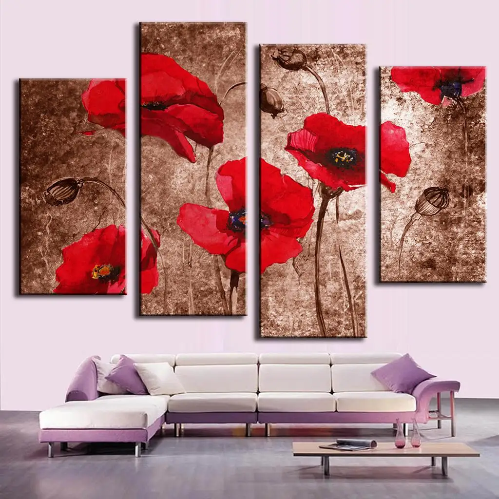 4 Pcs/Set Modern Flower Wall Picture Abstract Red Flower Poppies on Brown Painting Print on Canvas Wall Art for Home decor
4 Pcs/Set Modern Flower Wall Picture Abstract Red Flower Poppies on Brown Painting Print on Canvas Wall Art for Home decor