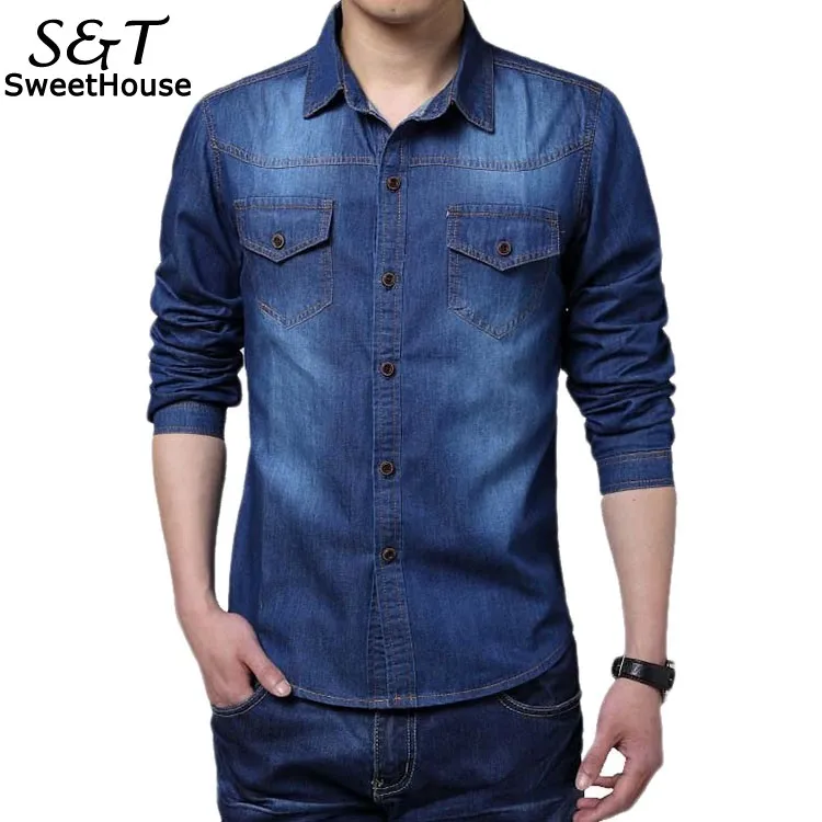 Camisa Masculina Высококачественная джинсовая мужская Повседневная рубашка с длинными