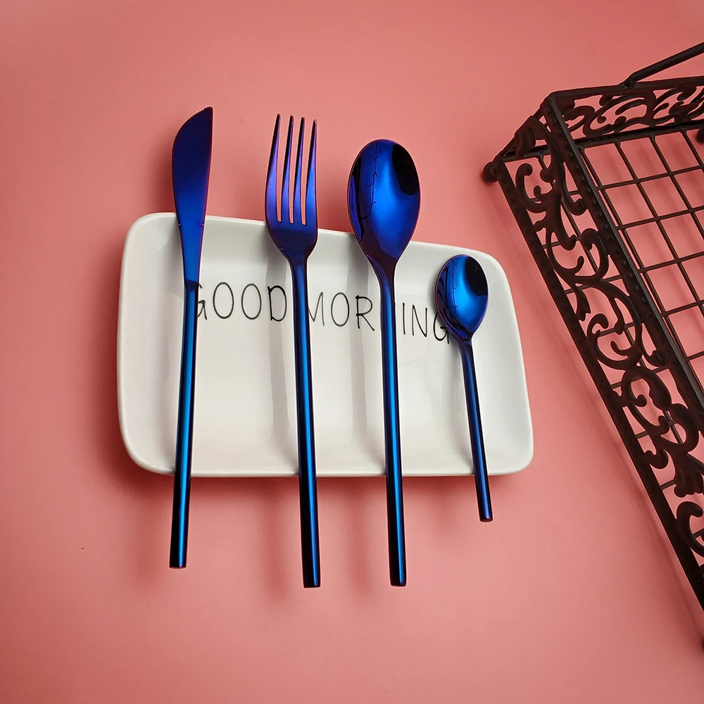 Hot Sale 4 pcs Pure Blue Dinnerware 304 Stainless knife fork spoon Cutlery Kitchen Food Tableware talheres flatware dining Set
Hot Sale 4 pcs Pure Blue Dinnerware 304 Stainless knife fork spoon Cutlery Kitchen Food Tableware talheres flatware dining Set