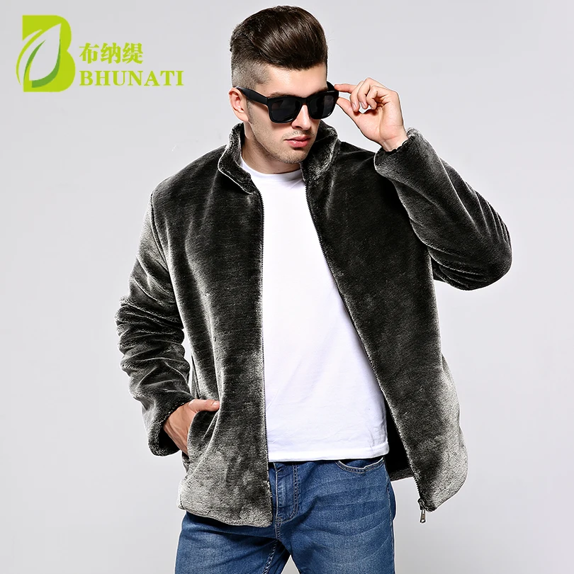 

BHUNATI 2024 New Artificial Fur Coat For Men Comfortable Warm Standing Collar Faux Mink Long Sleeve Coat For Men