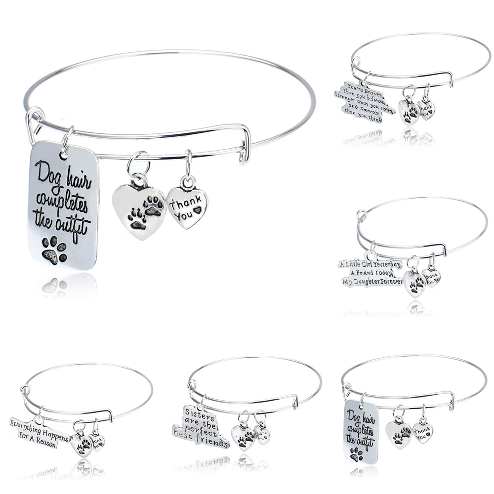 Heart Thank You Pendant Charms Bangle Bracelet Family Girls Daughter Sisters Sis Dog Tag Cat Pet Paw Footprint Women Men Jewelry
Heart Thank You Pendant Charms Bangle Bracelet Family Girls Daughter Sisters Sis Dog Tag Cat Pet Paw Footprint Women Men Jewelry