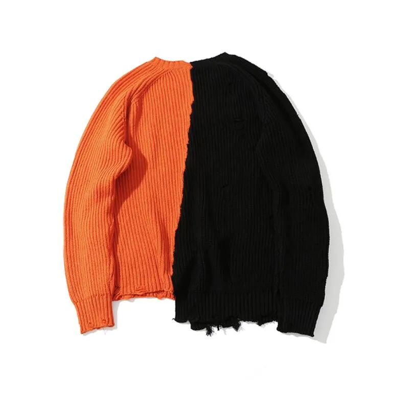 Men ripped destroyed hole asymmetrical design patchwork knitted sweater women couple harajuku pullover hip hop punk knitwear
Men ripped destroyed hole asymmetrical design patchwork knitted sweater women couple harajuku pullover hip hop punk knitwear