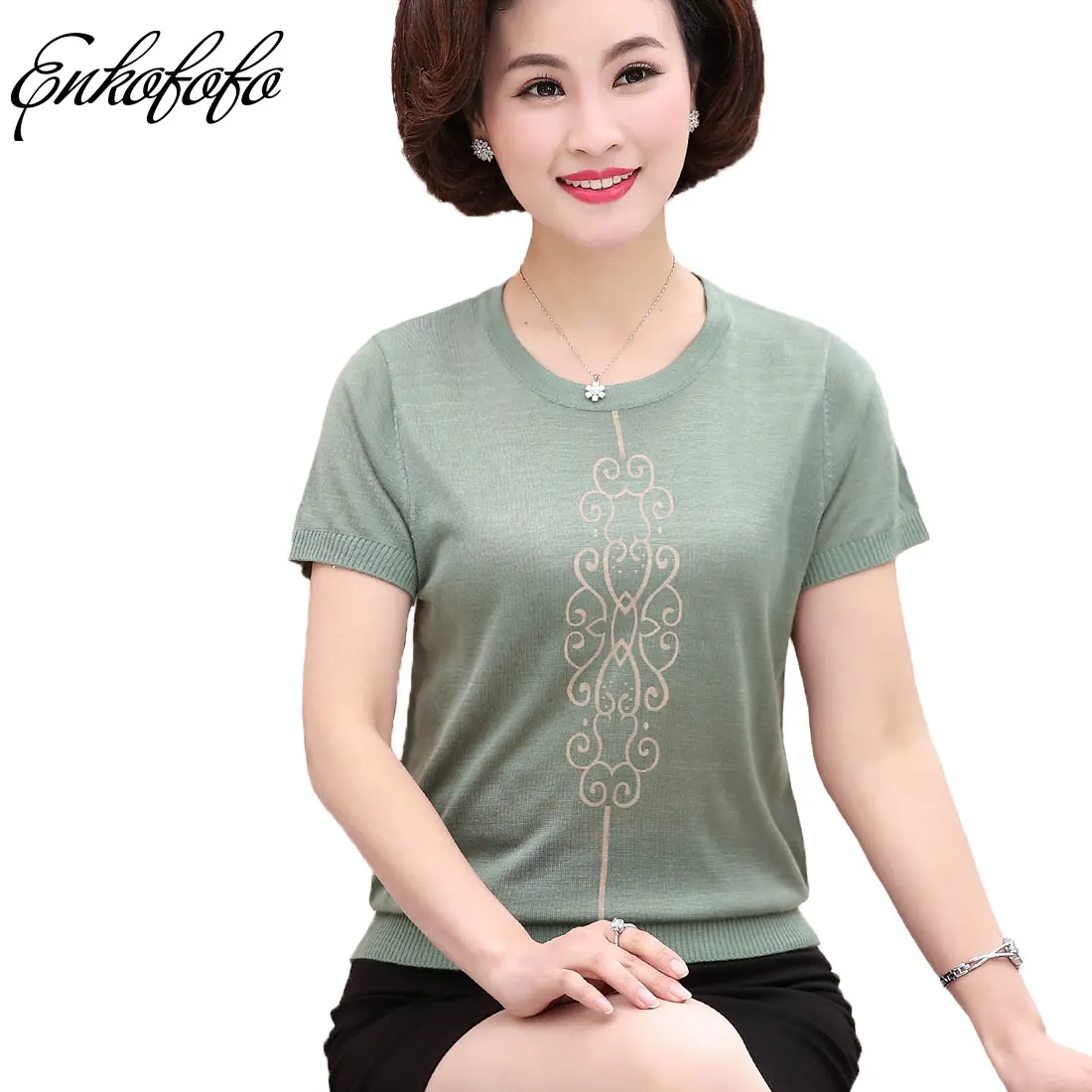 M- 4XL Silk Cotton T Shirt Women Summer Printed Short Sleeve Knitted Tshirts Middle Aged Mother T-Shirt Ladies Casual Loose Tops
M- 4XL Silk Cotton T Shirt Women Summer Printed Short Sleeve Knitted Tshirts Middle Aged Mother T-Shirt Ladies Casual Loose Tops