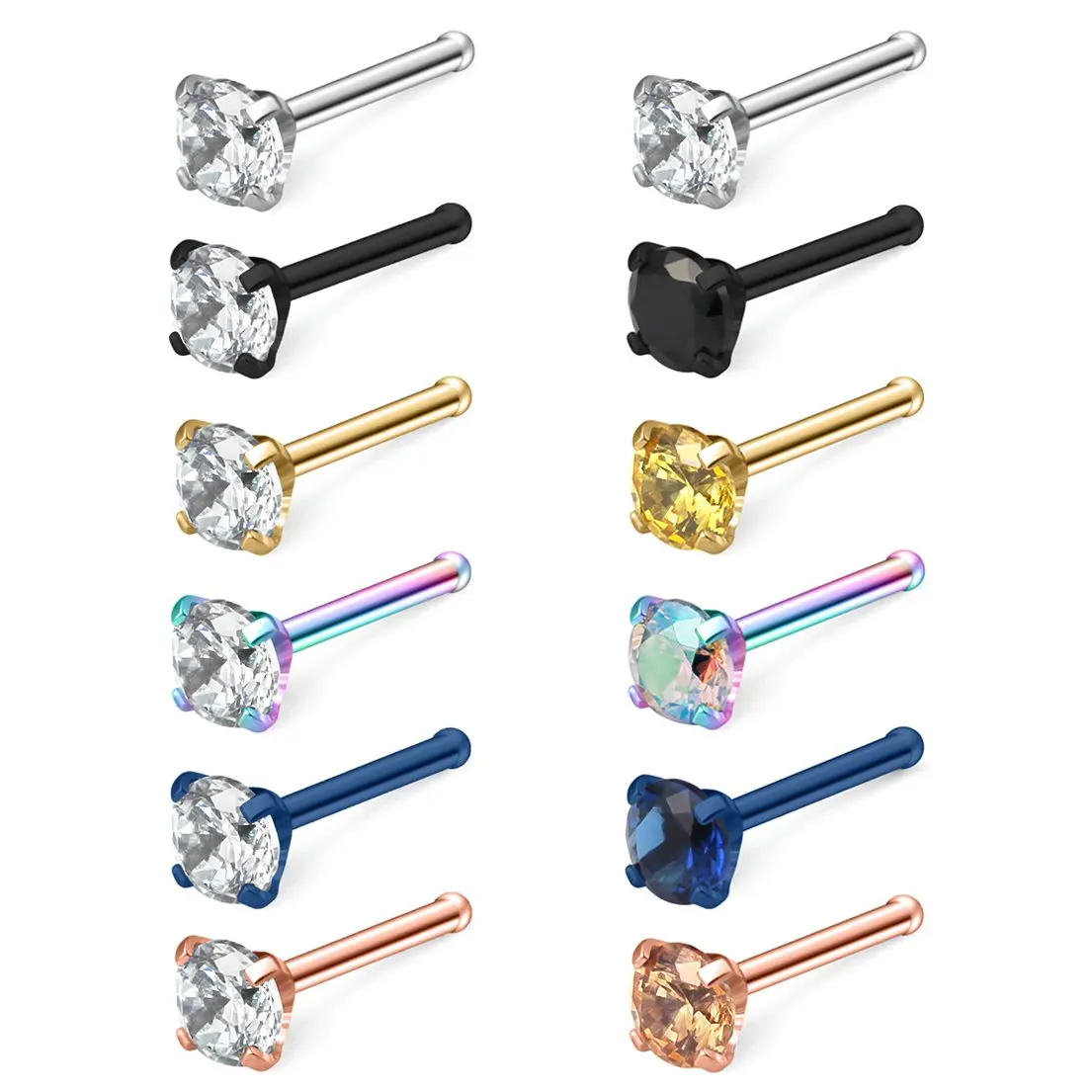 JFORYOU 12PCS 20G Mix Color Stainless Steel CZ Nose Bone Studs Rings Pin Piercing Jewelry 1.5mm 2mm 2.5mm 3mm
JFORYOU 12PCS 20G Mix Color Stainless Steel CZ Nose Bone Studs Rings Pin Piercing Jewelry 1.5mm 2mm 2.5mm 3mm