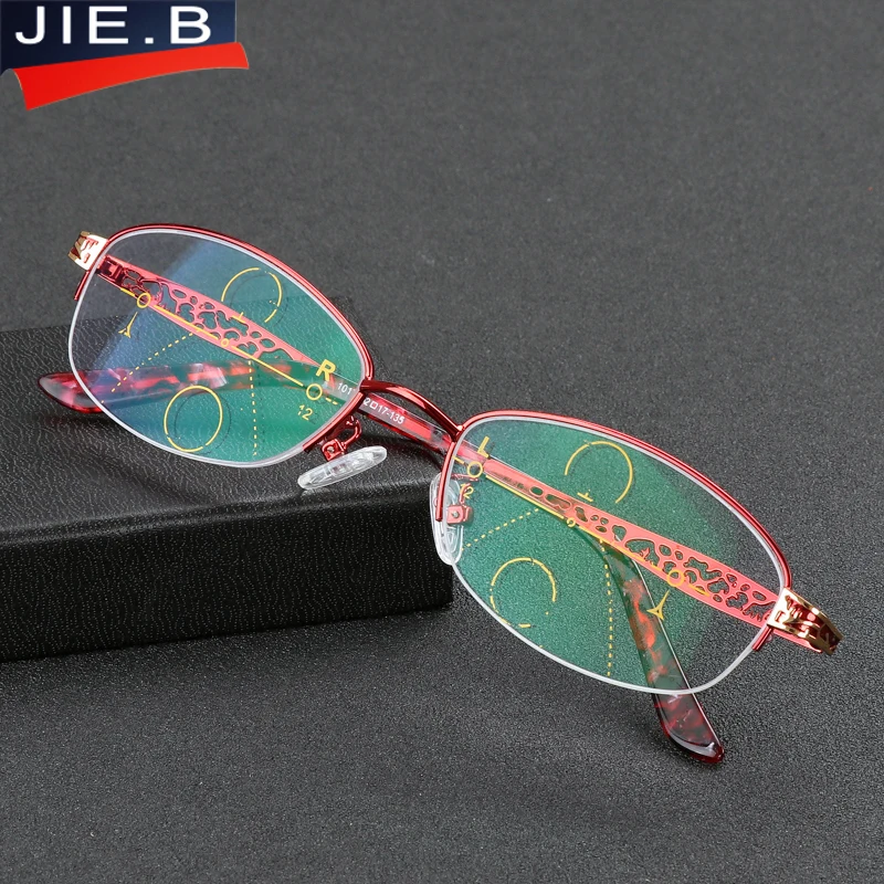 JIE.B Brand Progressive multi-focal lens Reading Glasses Women Half-Rim See Near Far+100+125+150+175+200+225+250+275+300+325+350
JIE.B Brand Progressive multi-focal lens Reading Glasses Women Half-Rim See Near Far+100+125+150+175+200+225+250+275+300+325+350