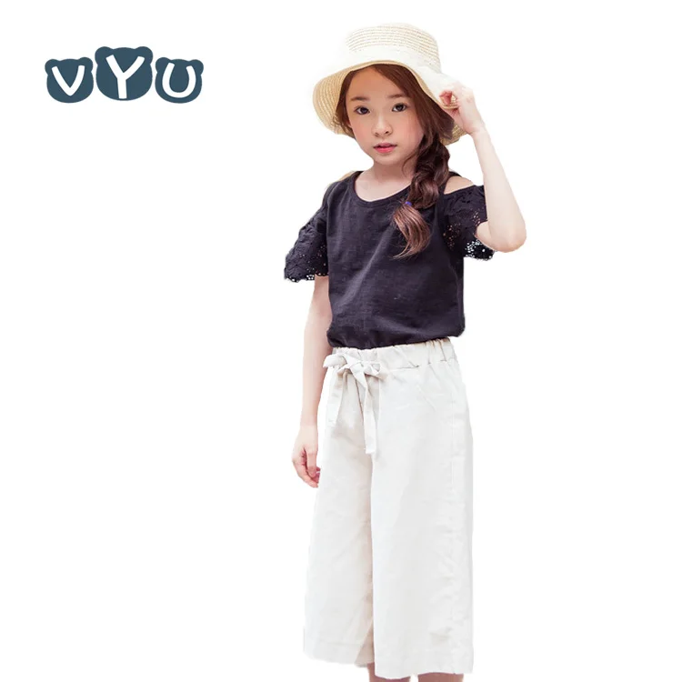 VYU Children Clothing Suit 2017 Summer Embroidery Causal Kids Girls Cotton Shoulder T-shirt + Wide Leg Shorts Pants 2 Piece Sets 
VYU Children Clothing Suit 2017 Summer Embroidery Causal Kids Girls Cotton Shoulder T-shirt + Wide Leg Shorts Pants 2 Piece Sets