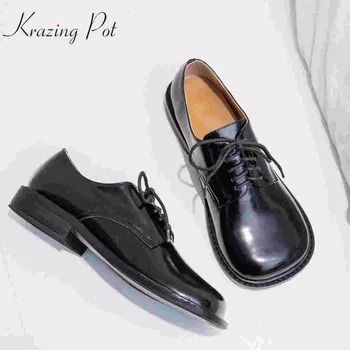 Krazing Pot new brand genuine leather low heel shoes woman Spring strange style pumps round toe lace up British school shoes L73
Krazing Pot new brand genuine leather low heel shoes woman Spring strange style pumps round toe lace up British school shoes L73