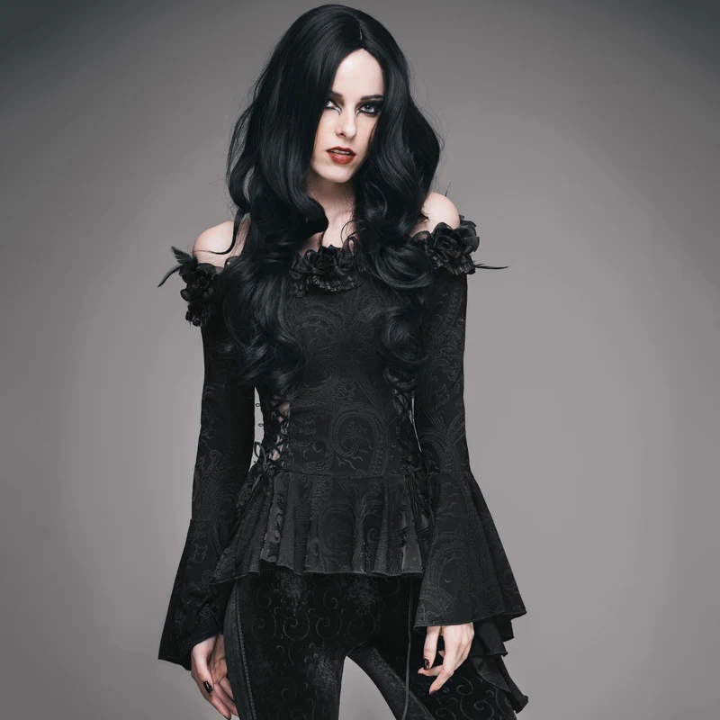 EVA LADY Steampunk Sexy Off Shoulder T-Shirt Gothic Black Flare Sleeves Lace Tee Shirt Tops with Roses Collar
EVA LADY Steampunk Sexy Off Shoulder T-Shirt Gothic Black Flare Sleeves Lace Tee Shirt Tops with Roses Collar