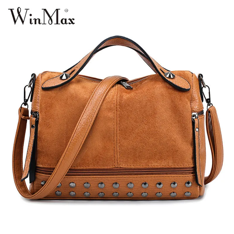 Winmax Vintage Nubuck Leather Ladies Handbag Rivet Shoulder Bag Motorcycle Crossbody Messenger Bag for Women Top-Handle Tote Bag
Winmax Vintage Nubuck Leather Ladies Handbag Rivet Shoulder Bag Motorcycle Crossbody Messenger Bag for Women Top-Handle Tote Bag