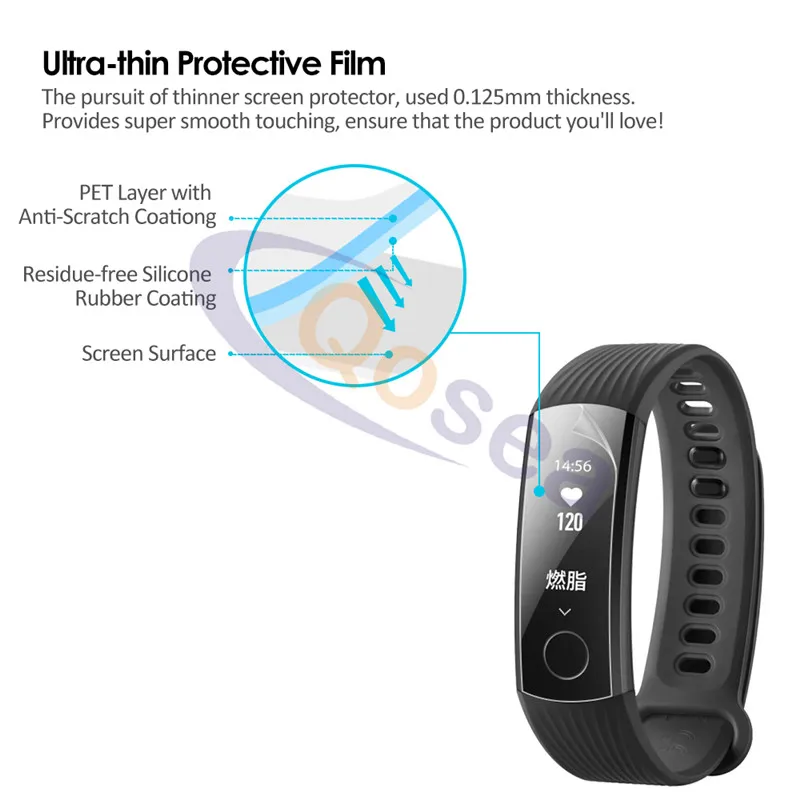 Qosea (3 упаковки) для huawei Honor Band 3 Защитная пленка экрана 3X прозрачная защита ЖК