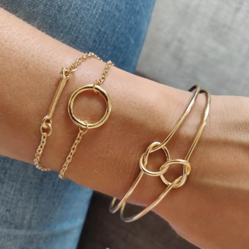 3Pcs/set Women Punk Bracelet Simple Double Knot Loop Metal Chain Bracelet Bohemian Retro Jewelry Accessories Bijoux Femme Aretes
3Pcs/set Women Punk Bracelet Simple Double Knot Loop Metal Chain Bracelet Bohemian Retro Jewelry Accessories Bijoux Femme Aretes