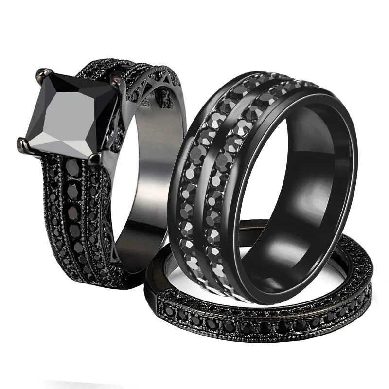 Lover Gifts Couple Wedding Band Ring Set For Women/Men Paved Square Black Cubic Zirconia CZ Black Filled Stainless Steel Jewelry
Lover Gifts Couple Wedding Band Ring Set For Women/Men Paved Square Black Cubic Zirconia CZ Black Filled Stainless Steel Jewelry
