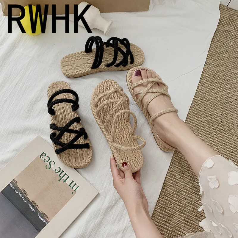 RWHK Sandals female fairy wind 2019 new summer cross linen fashion wild student flat Roman shoes women's sandals B065
RWHK Sandals female fairy wind 2019 new summer cross linen fashion wild student flat Roman shoes women's sandals B065