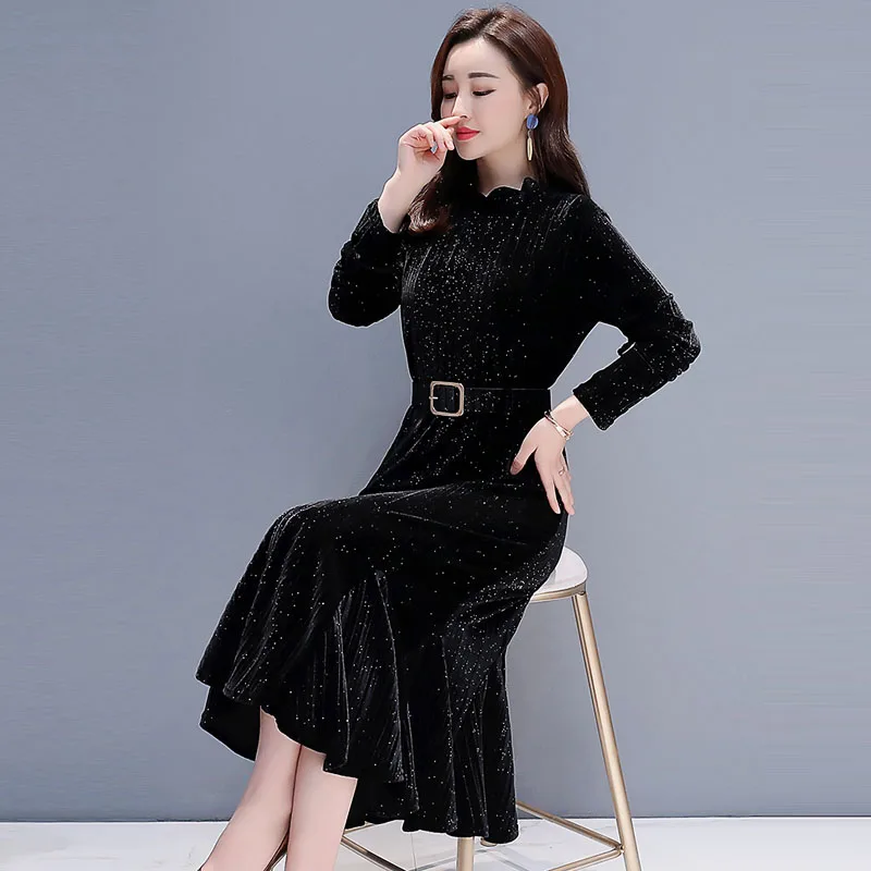 Spring Fall Lady Women 3xl Stand Collar Sash Glitter Blue Black Long Sleeve Velvet Trumpet Dress , Woman Mermaid Velour Dresses
Spring Fall Lady Women 3xl Stand Collar Sash Glitter Blue Black Long Sleeve Velvet Trumpet Dress , Woman Mermaid Velour Dresses