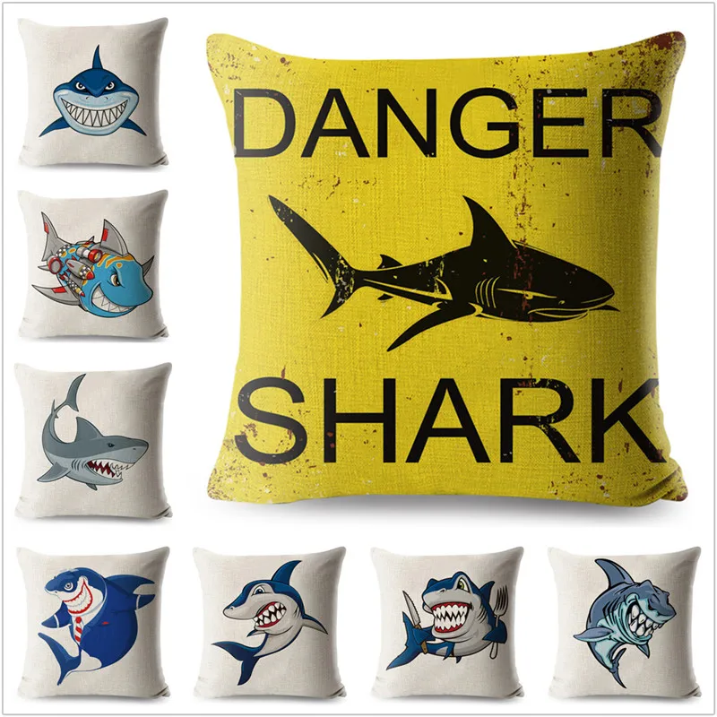 

Cartoon Animal Shark Printing Cushion Cover 45*45cm Square Pillow Case Linen Pillows Covers Car Sofa Home Decor Pillowcase
