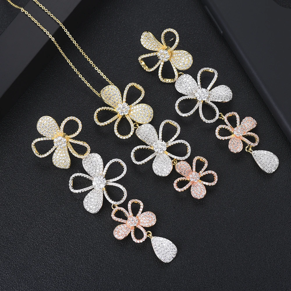 Flower Full Micro Cubic Zirconia Paved Naija Wedding Party Women Necklace Earrings Sweet Flowers Pendant Accessories Jewelry
Flower Full Micro Cubic Zirconia Paved Naija Wedding Party Women Necklace Earrings Sweet Flowers Pendant Accessories Jewelry