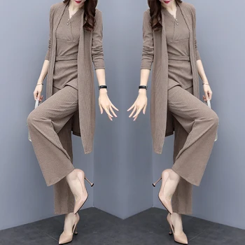 Knitted 3 Piece Set Women Wide Legged Trousers Suit Set Conjunto Feminino Year-old Female Costume Tracksuit Woman Suit
Knitted 3 Piece Set Women Wide Legged Trousers Suit Set Conjunto Feminino Year-old Female Costume Tracksuit Woman Suit