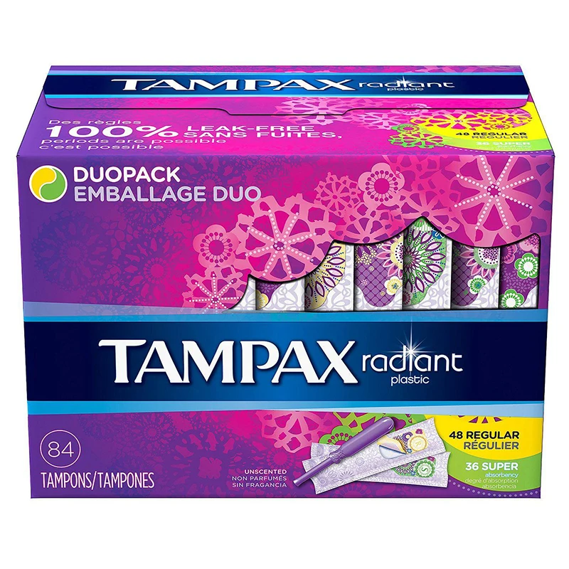 84 Pcs Tampax Radiant Tampon Waterproof Leak-proof Tampones 48 Pcs Regular & 36 Pcs Super Absorbency Sanitary Menstrual Napkin
