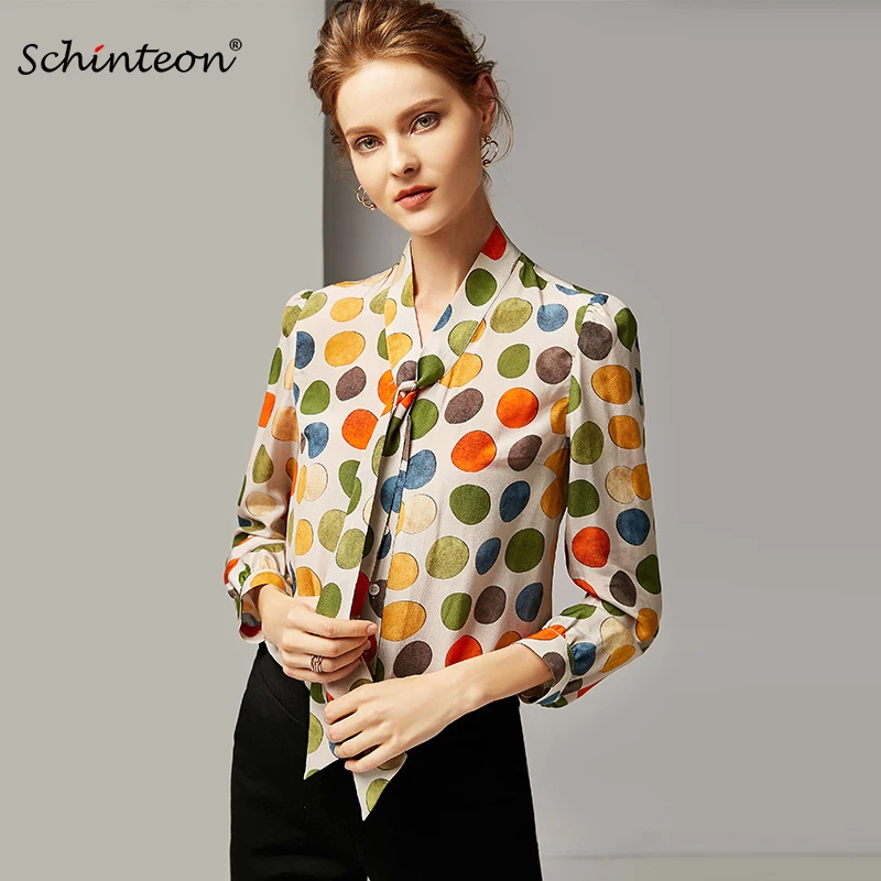 2019 Schinteon 100% Real Silk Polka Dot Blouse Print Shirt Women Spring Summer V-Neck Collar Shirts Fashion Femme
2019 Schinteon 100% Real Silk Polka Dot Blouse Print Shirt Women Spring Summer V-Neck Collar Shirts Fashion Femme