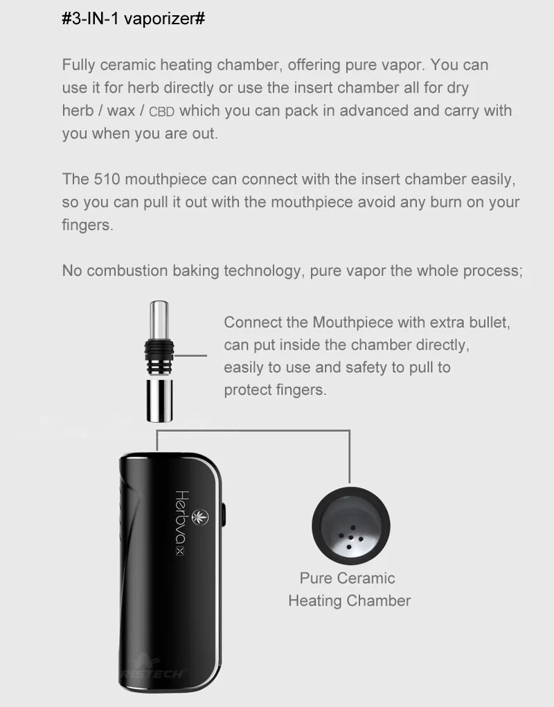 Original airistech herbva x Portable Ceramic Bowl dry herb vape wax CBD oil glass tip dry herb Vaporizer herbal Pen 3 in 1