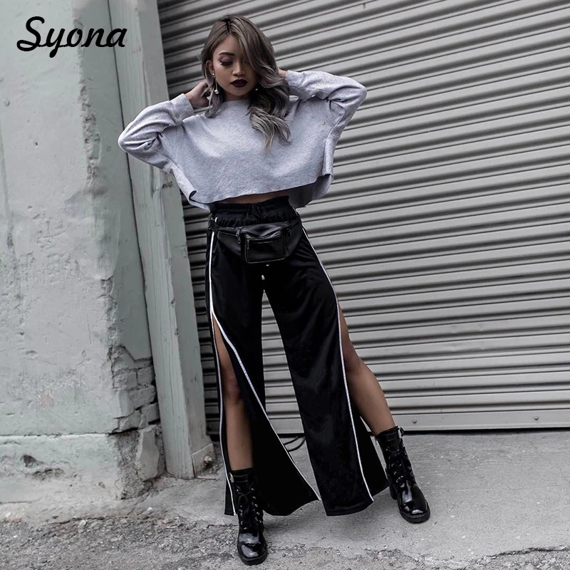 Women WIDE LEG PANTS Elastic Waist HIGH SPLIT Sexy BAGGY Trousers Slit Elegant Side Open Female Slacks Pantacourt Streetwear
Women WIDE LEG PANTS Elastic Waist HIGH SPLIT Sexy BAGGY Trousers Slit Elegant Side Open Female Slacks Pantacourt Streetwear