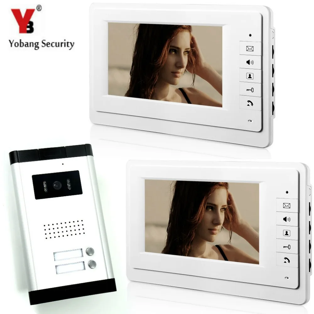 

Yobang Security Speakerphone Intercom Home 1-camera 2-monitor Night Vision for 2 Units Apartment With 7 inch LCD Visual Intercom