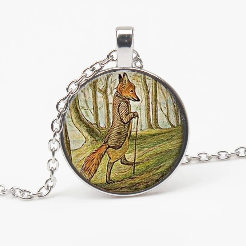 Fashion Cute Fox Draw Statement Pendant Necklace Bio Woodland Glass Dome Jewelry Collar Man Woman Gift Souvenir |
