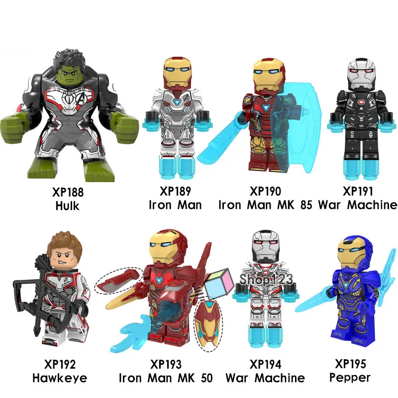 Avengers Endgame Hulk War Machine Iron Man Mark 85 Pepper Armor Weapon Building Blocks Bricks Super Heores Children Gift Toys
Avengers Endgame Hulk War Machine Iron Man Mark 85 Pepper Armor Weapon Building Blocks Bricks Super Heores Children Gift Toys
