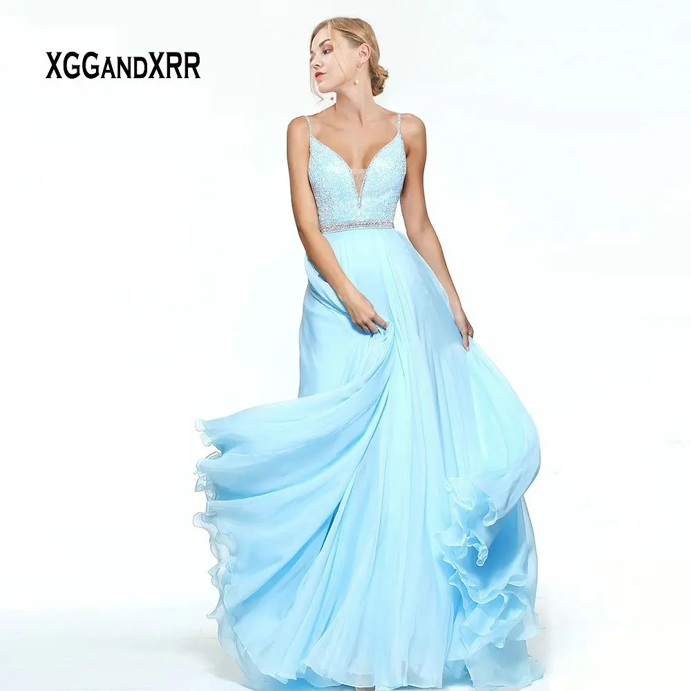 Elegant Light Blue Chiffon Evening Dresses 2019 Long Formal Party Dress V Neck Spaghetti Evening Gown Zipper Up vestido de festa
Elegant Light Blue Chiffon Evening Dresses 2019 Long Formal Party Dress V Neck Spaghetti Evening Gown Zipper Up vestido de festa