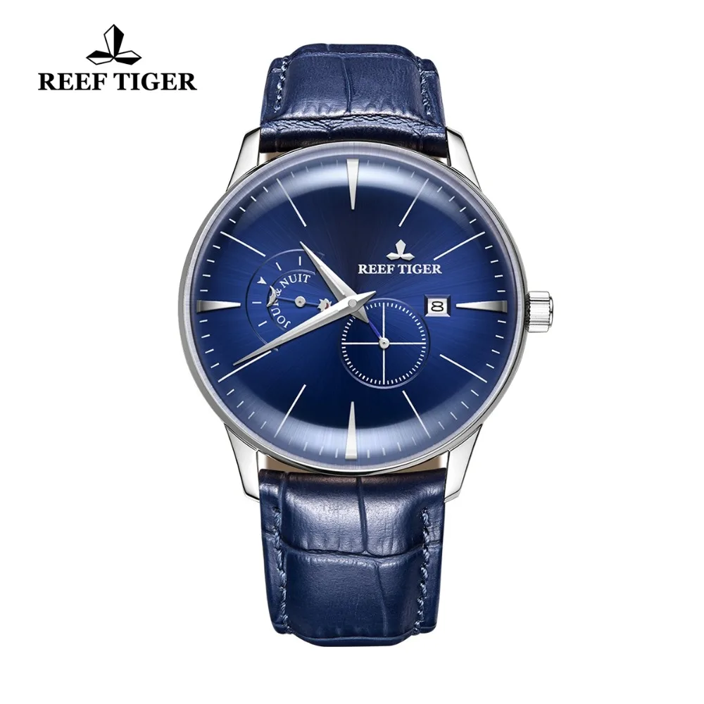 Reef Tiger Designer Casual Watch Men Blue Dial Waterproof Analog Watch Genuine Leather Strap Automatic Watch RGA8219
Reef Tiger Designer Casual Watch Men Blue Dial Waterproof Analog Watch Genuine Leather Strap Automatic Watch RGA8219