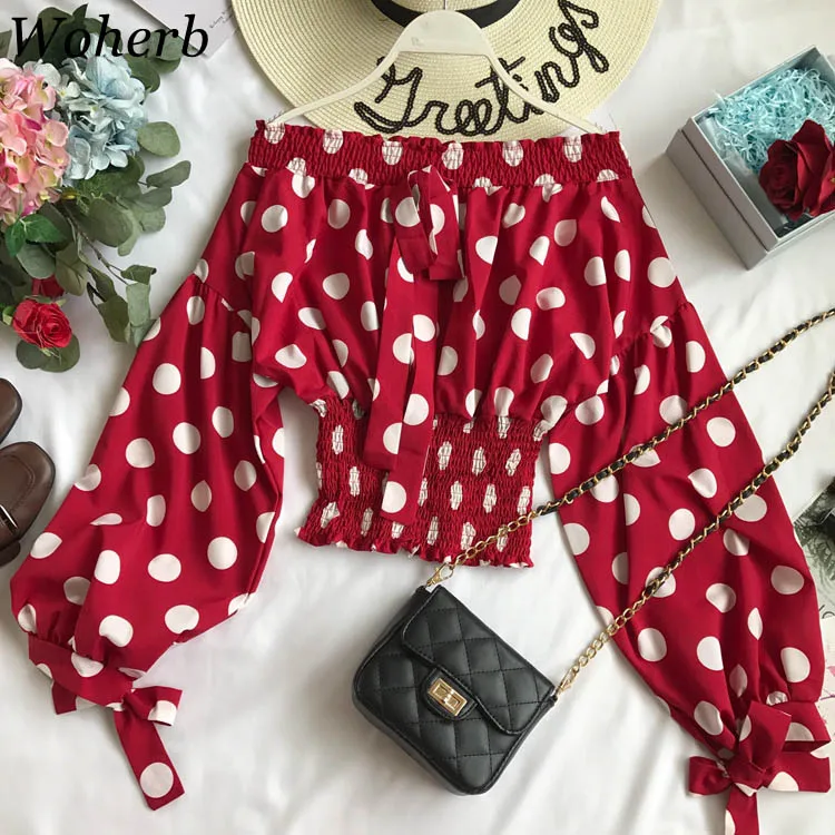 Woherb Summer 2019 Casual Long Sleeve Off Shoulder Crop Top Chiffon Blusas Womens Tops and Blouses Polka Dot Print Shirt 21073
Woherb Summer 2019 Casual Long Sleeve Off Shoulder Crop Top Chiffon Blusas Womens Tops and Blouses Polka Dot Print Shirt 21073