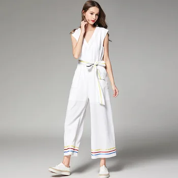 Jumpsuits Broad-legged Trousers Straight Summer Women 2019 New Sleeveless White Sashes Bow Fashionable Leisure Comfortable
Jumpsuits Broad-legged Trousers Straight Summer Women 2019 New Sleeveless White Sashes Bow Fashionable Leisure Comfortable