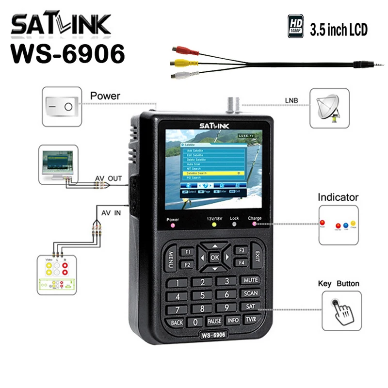 

satlink ws-6906 lnb DVB-S FTA Digital Satellite Meter Signal Meter EPG 3.5 inch LCD Display sat finder ws6906 satellite finder