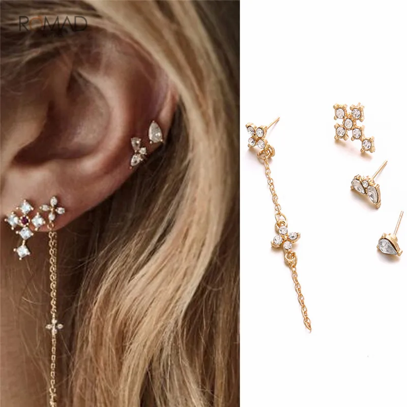 Romad Bohemian Cross Flower Water Drops Crystal Chain Pendant Gold Earrings Women Wedding Stud Earrings 4 Pcs/ Set
Romad Bohemian Cross Flower Water Drops Crystal Chain Pendant Gold Earrings Women Wedding Stud Earrings 4 Pcs/ Set