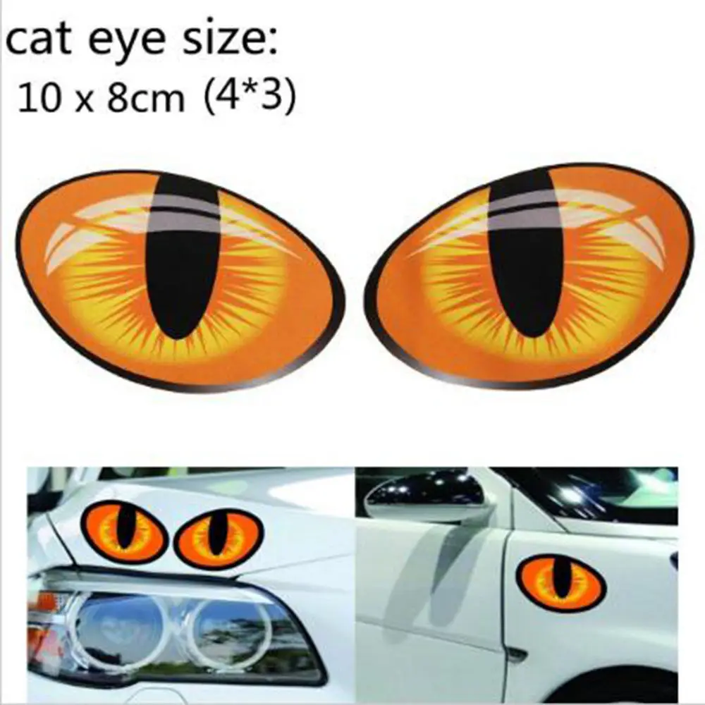 Пара 3D забавных наклеек с кошачьими глазами для автомобиля головное зеркало