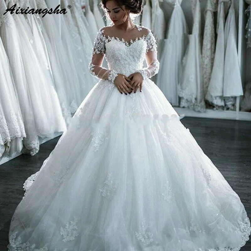 New Elegant Wedding Dresses Long Sleeves A-line Sheer Crew Neck Lace Appliques Beaded Vestios De Novia Bridal Gowns
New Elegant Wedding Dresses Long Sleeves A-line Sheer Crew Neck Lace Appliques Beaded Vestios De Novia Bridal Gowns