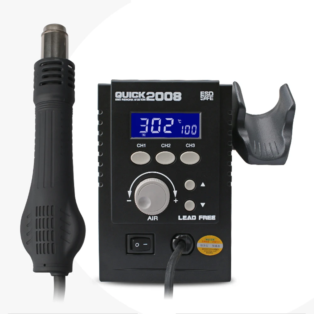 Original QUICK 2008 ESD digital display heat gun Welding blower gun 220V 120L/min 100 to 500 degree
Original QUICK 2008 ESD digital display heat gun Welding blower gun 220V 120L/min 100 to 500 degree