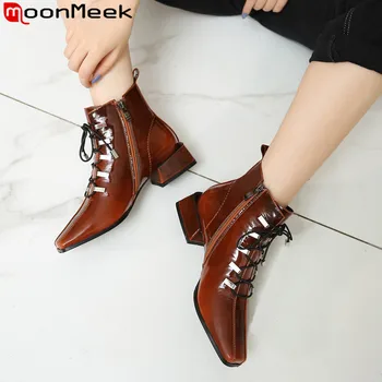 MoonMeek 2020 full genuine leather boots square toe zip autumn winter boots cross tied classic ankle boots for women big size
MoonMeek 2020 full genuine leather boots square toe zip autumn winter boots cross tied classic ankle boots for women big size