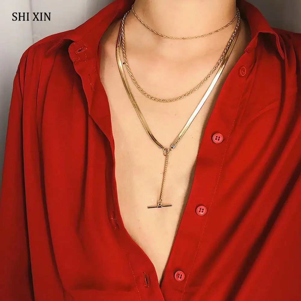 SHIXIN Simple Layered Pendant Necklace Women Long Chain Multi Layer Necklace Vntage Jewelry Gold/Silver Collier Femme 2019 Gift
SHIXIN Simple Layered Pendant Necklace Women Long Chain Multi Layer Necklace Vntage Jewelry Gold/Silver Collier Femme 2019 Gift