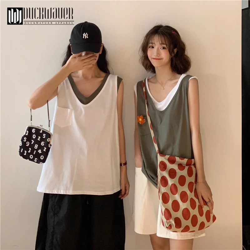 Duckwaver Summer 2019 New Loose Simple Tank Top V-neck Casual Sleeveless Sports Shirt Fake Two-piece Vest T-shirt Women
Duckwaver Summer 2019 New Loose Simple Tank Top V-neck Casual Sleeveless Sports Shirt Fake Two-piece Vest T-shirt Women