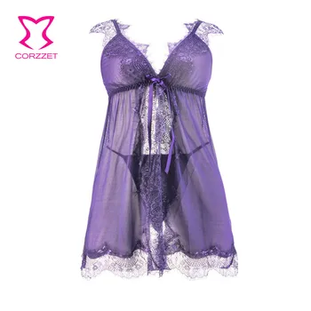 Purple Perspective Lace Sling Strap Nightwear With Thong Women Gecelik Camisola Sexy Sleepwear Nightgown Set Baby Doll Lingerie
Purple Perspective Lace Sling Strap Nightwear With Thong Women Gecelik Camisola Sexy Sleepwear Nightgown Set Baby Doll Lingerie