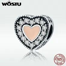 Wostuu nueva llegada Plata de Ley 925 brillante y dulce cuenta corazón amor Ajuste Original WST encanto pulsera joyería regalo DXC151(China)